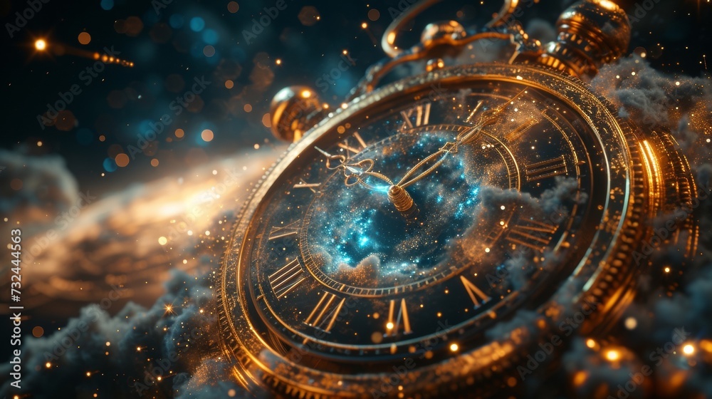 The timekeeper's hourglass holds the sands of eternity, marking the passage of eons as stars waltz in the celestial expanse.