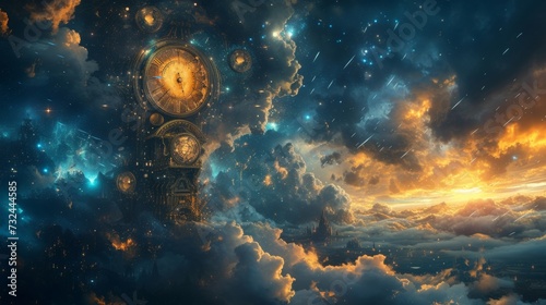 The enigmatic timekeeper, with an hourglass of cosmic sand, watches over the eternal dance of stars, ticking away eons in the endless astral theater.