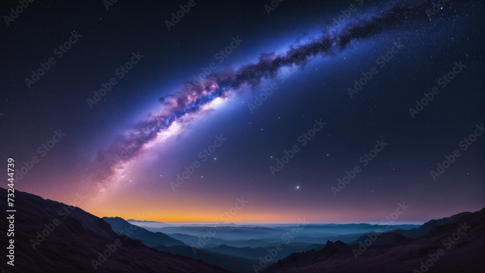 view of a galaxy with a bright purple and blue glow