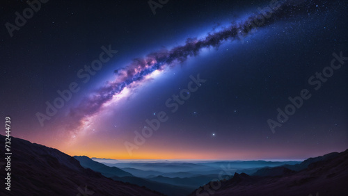 view of a galaxy with a bright purple and blue glow