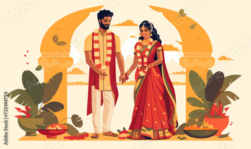 Indian wedding vector flat minimalistic isolated illustration photo