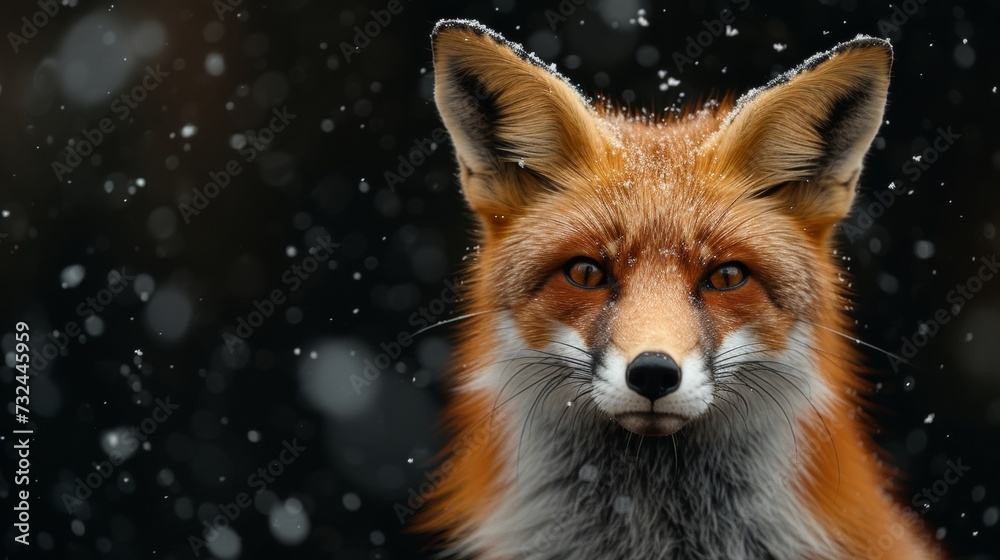 Fototapeta premium The orange and white fur of the red fox stands out against the snowy Finnish landscape as it hunts for its next meal, its thick coat providing protection from the cold.