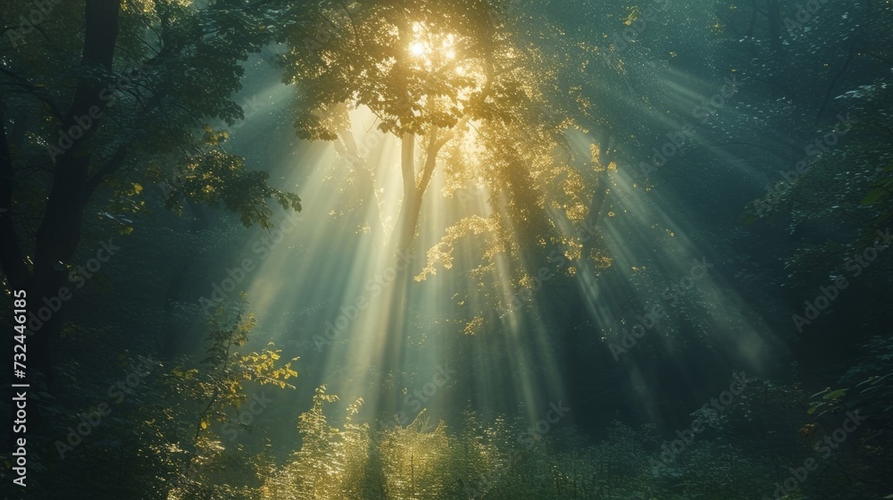 Find your inner peace as you wander through the serene forest, where the sun's rays create a magical dance of light and shadows among the trees.