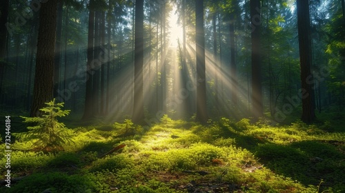Escape the chaos of daily life and immerse yourself in the harmonious solitude of the woods, where sunbeams dance through the leaves and tranquility reigns supreme. © tonstock
