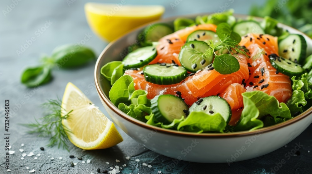 Indulge in a nutritious and delectable smoked salmon salad with fresh arugula, avocado, and a zesty lemon dressing for a satisfying and wholesome meal. Indulge in a nutritious and delectable smoked salmon salad with fresh arugula, avocado, and a zesty lemon dressing for a satisfying and wholesome meal.