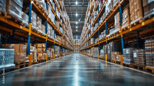 Forklift drivers expertly maneuver through the warehouse, efficiently stacking cardboard boxes on shelves for seamless shipping and distribution.