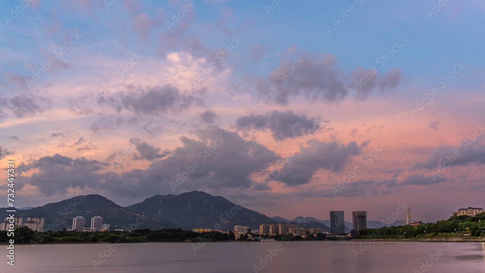 sunset over the river Fuzhou China