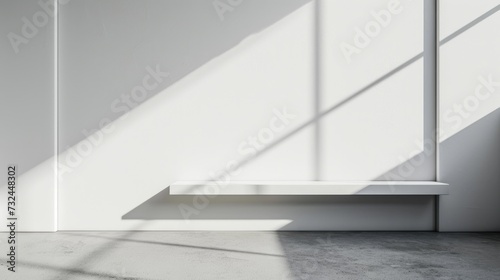 Minimalist Interior Product Display on White Wall with Shadows and Pedestal