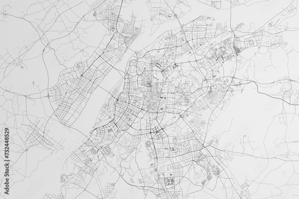 Map of the streets of Nanjing (China) on white background. 3d render, illustration