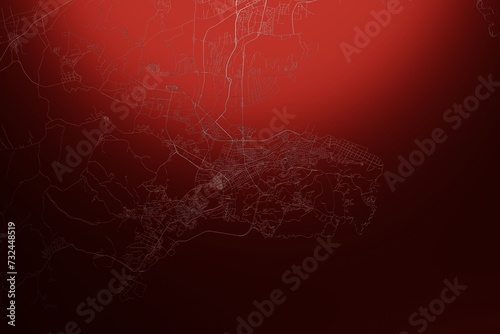 Photography Street map of Dalian (China) engraved on red metal background