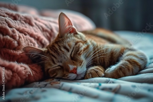 Cozy Cat Napping Peacefully.