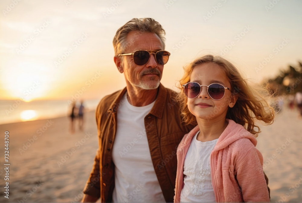 Happy Family on the Beach - Father and Daughter Cherishing Quality Time	
