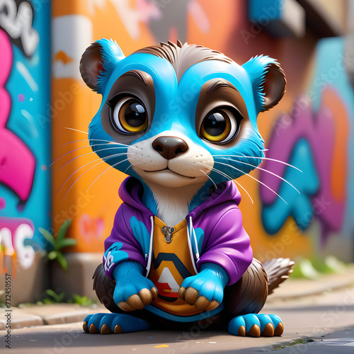 Illustration of a funny otter cgi graffiti character with graffiti in the background  colorful