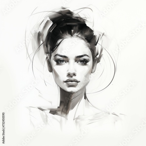 Portrait of a beautiful young woman with a fashion hairstyle, art. Beautiful black and white watercolor and pencil sketch of a young girl. Psychology concept. Vector illustration of a female. .