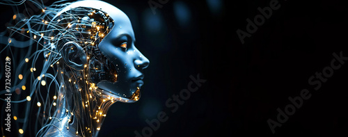Humanoid on dark background with copy space