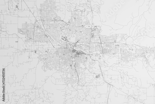 Map of the streets of Eugene (Oregon, USA) on white background. 3d render, illustration photo