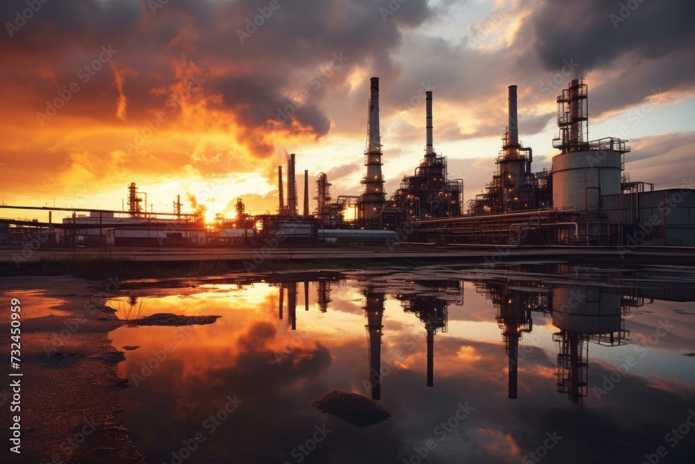 Patient Petrochemical operator at sunset. Power operator. Fictional person. Generate Ai