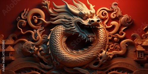  new year year of the dragon banner template design with traditional golden dragon, 