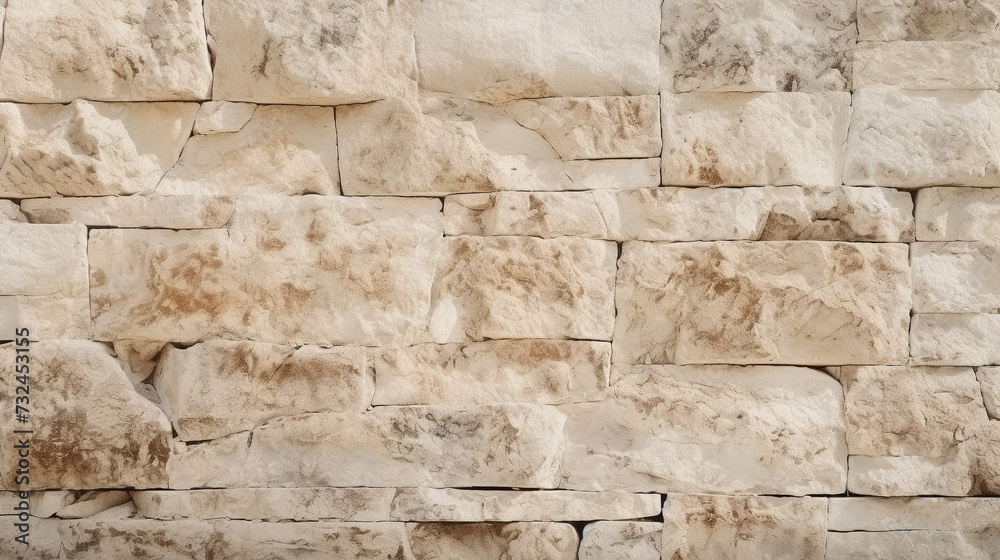 Fototapeta premium Illustration of the masonry wall of a castle in Europe. Soft beige color, unusual stone pattern, unusual color and background.