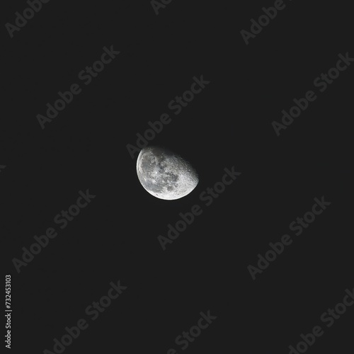 Bright white moon is illuminated against a backdrop of black night sky