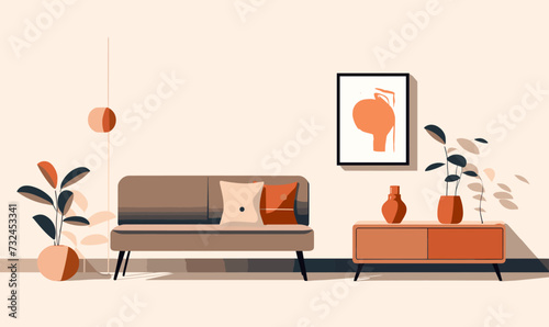 Minimalist Home Decor in a Limited Color Palette isolated vector style illustration -