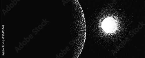 Stars and exoplanet in outer space. Futuristic landscape, with noise texture . Night landscape with starry sky .Vector illustration