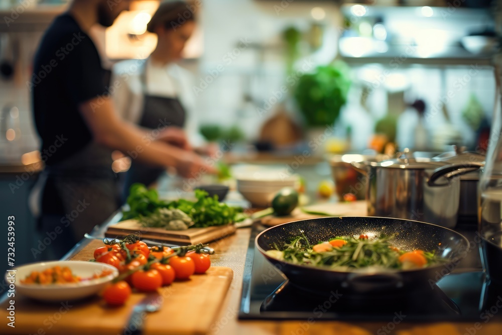 Obraz premium Couples' Cooking Class - Partners preparing a meal together - AI Generated