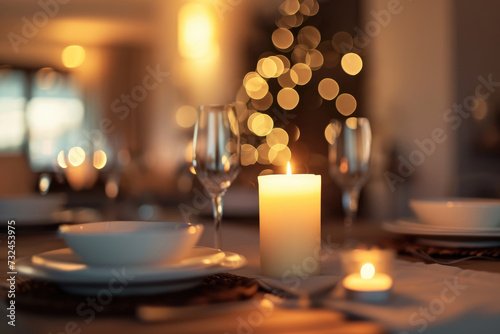 Romantic Dinner Setup - A table set for two with a Valentine s theme - AI Generated