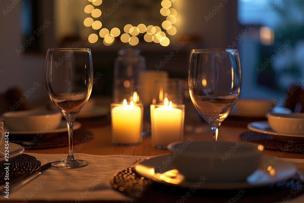Candlelit Home Dinner - An intimate dinner setting at home - Valentines Day - AI Generated Candlelit Home Dinner - An intimate dinner setting at home - Valentines Day - AI Generated