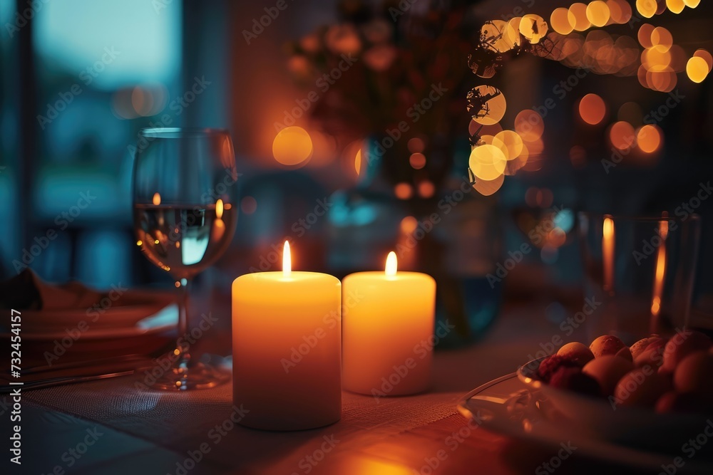 Candlelit Home Dinner - An intimate dinner setting at home - Valentines Day - AI Generated Candlelit Home Dinner - An intimate dinner setting at home - Valentines Day - AI Generated