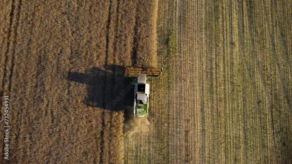 Top view of the Combine Harvester machine working in the field Top view of the Combine Harvester machine working in the field