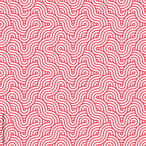 Red seamless abstract geometric japanese overlapping circles lines and waves pattern