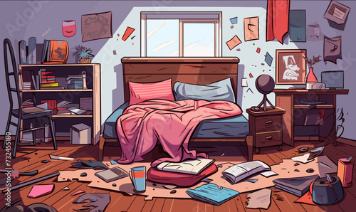Messy room isolated vector style on isolated background illustration