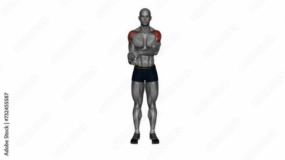 3D-rendered animation of a sportsman doing shoulder stretching isolated on a white background 3D-rendered animation of a sportsman doing shoulder stretching isolated on a white background