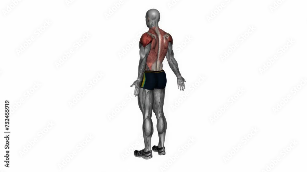 3D rendered animation of a person doing stretches with muscles shown isolated on white background 3D rendered animation of a person doing stretches with muscles shown isolated on white background