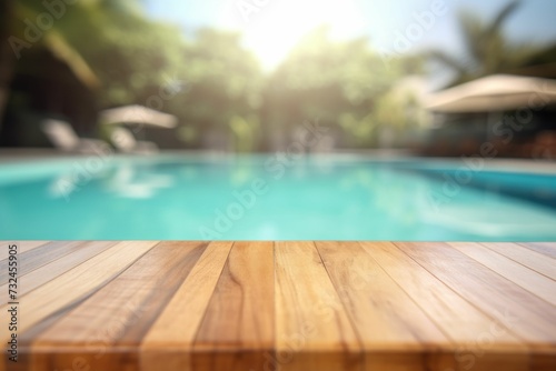 AI generated illustration of a wooden dock against a pool