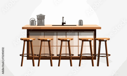 Kitchen Island and Bar Stools isolated vector style with transparent background illustration