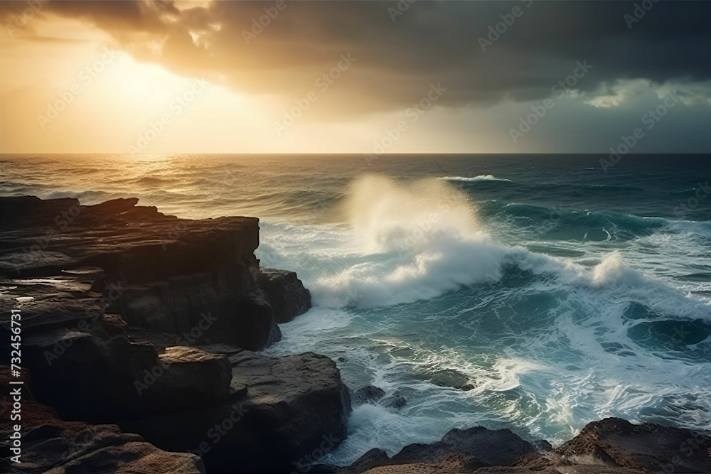 AI generated illustration of the waves of Pacific ocean from the coast of Ireland AI generated illustration of the waves of Pacific ocean from the coast of Ireland