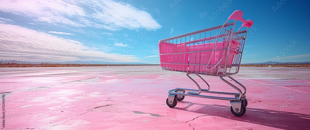 Pink Shopping Cart on Pink Pavement: A Monthly Must-Have for Trendy Shoppers Generative AI
