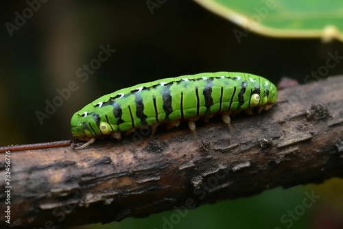 an adult cater is walking on a limb, showing the green body © Wirestock