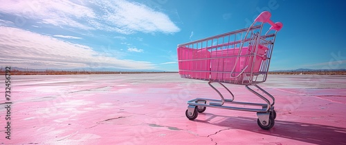 Obraz na płótnie Pink Shopping Cart on Pink Pavement: A Monthly Must-Have for Trendy Shoppers Generative AI w salonie