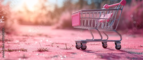 Pink Shopping Cart on Pink Ground: A Catchy and Optimized Adobe Stock Title for the Latest Trend in Shopping Generative AI