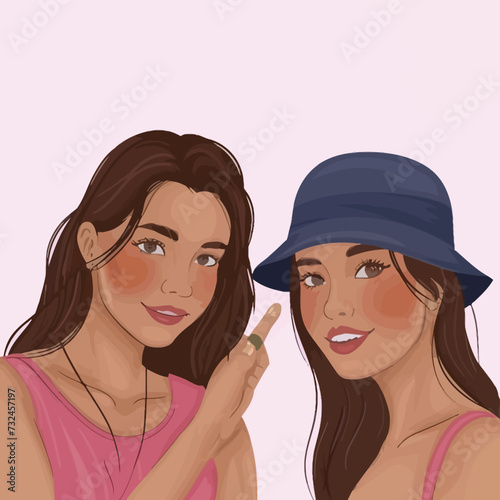 2d vector illustration colorful cool girls