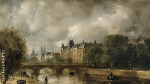 AI generated illustration of a painting of Paris in the style of John Constable photo