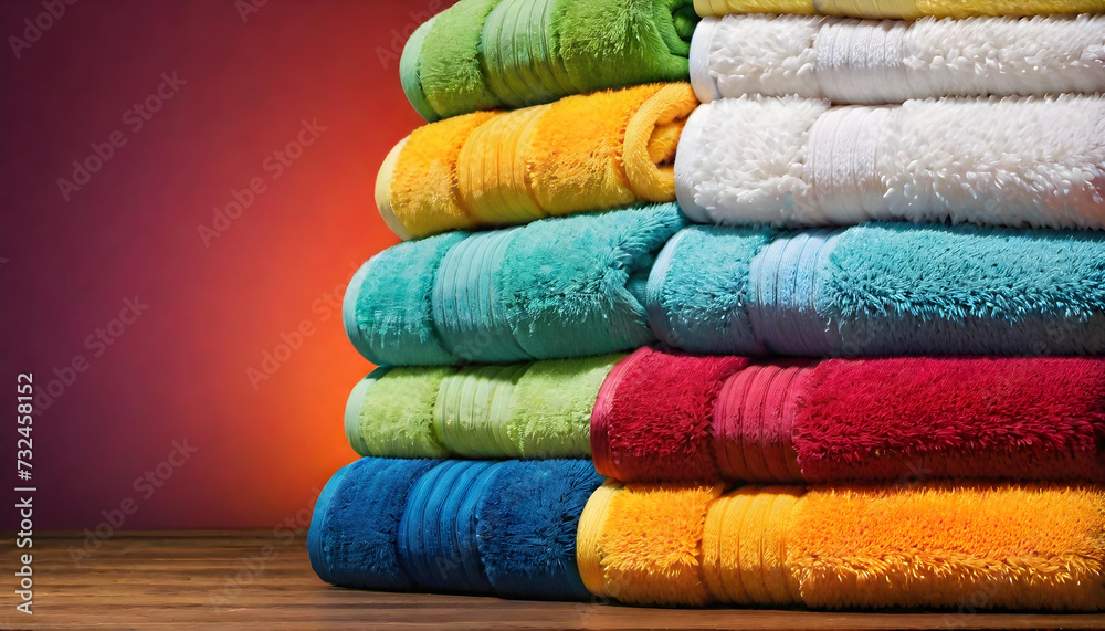Stack of Towels, Table, Linens, Cloth, Clean, Hygiene, Folded, Neat, Pile, Household, Bathroom, Fabric, Soft, Hotel, Resort, AI Generated