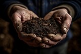 AI generated illustration of a man holding out his hands filled with soil from a garden