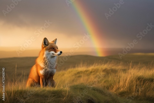 AI generated illustration of a fox standing in a lush green grassy field