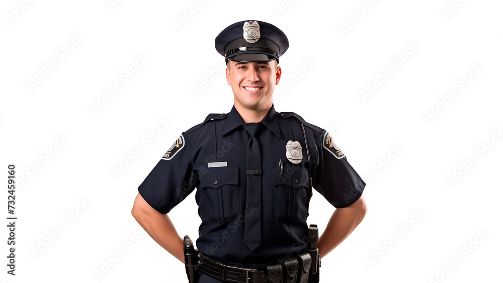 Happy police officer cut out. Smiling white police man on transparent background Happy police officer cut out. Smiling white police man on transparent background