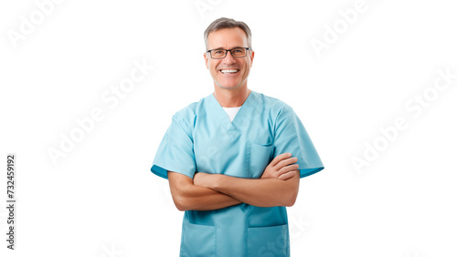 Happy dentist cut out. Smiling doctor with eyeglasses on transparent background