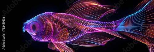 Neon wireframe fish with captivating curves in shimmering colors isotated on black background Created with generative AI. © Neon Hub